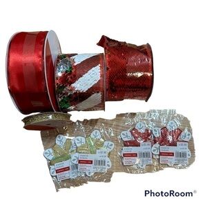 Christmas Ribbon Bundle Sequin Red Green Gold NEW Arts Crafts